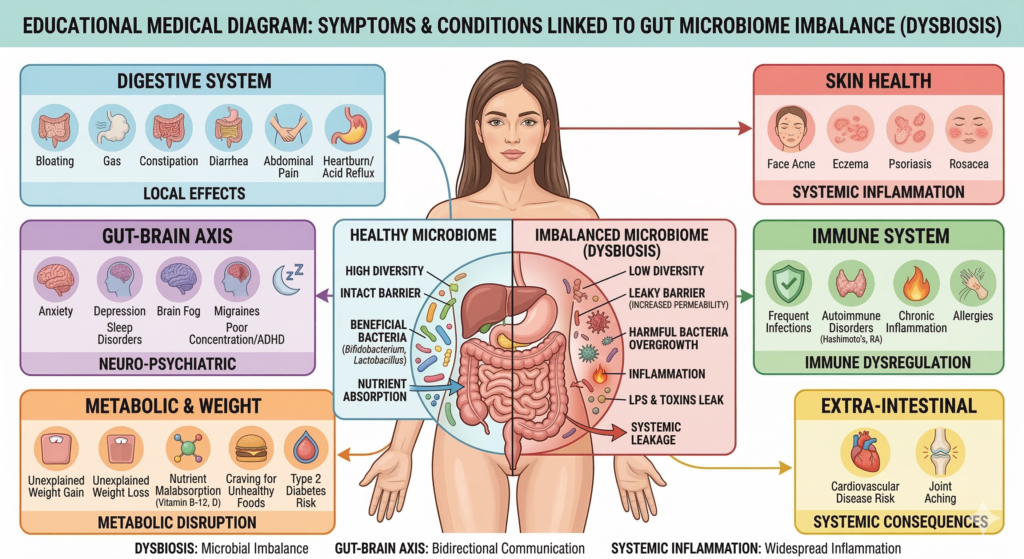symptoms of gut microbiome imbalance